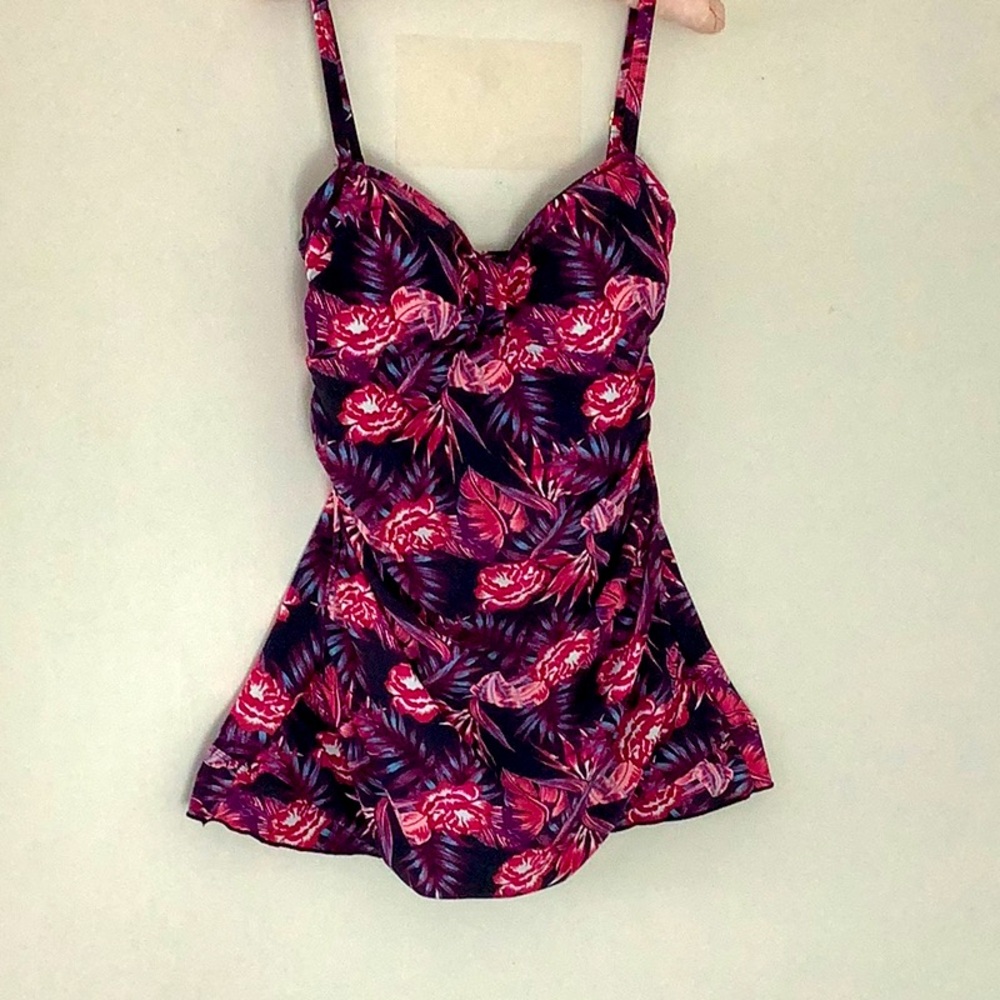 Shore Shapes Multicolor Floral Print One Piece Swim Dress Built in Padded Bra.